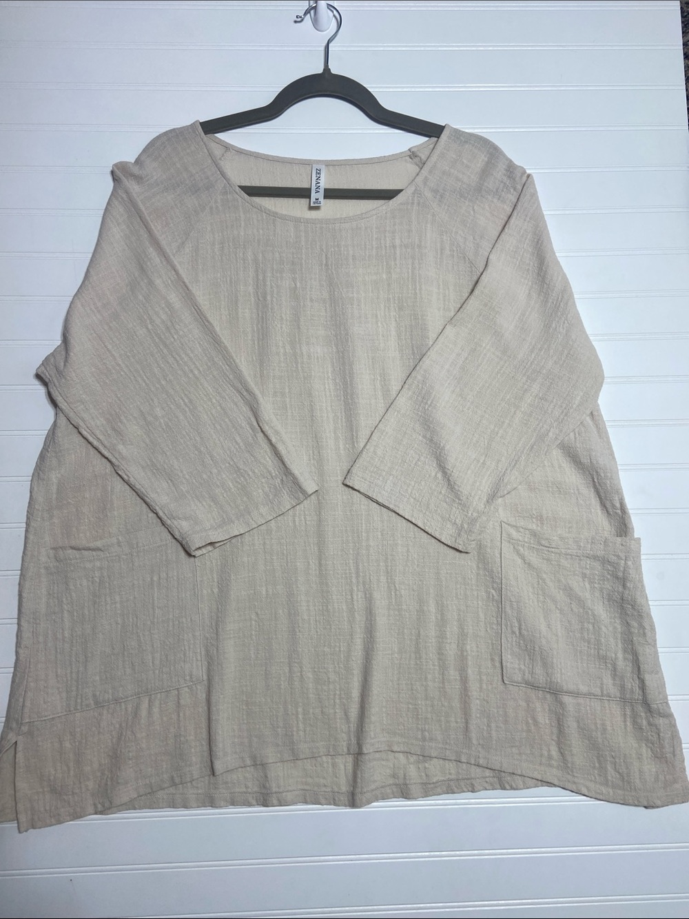 Zenana Outfitters 100% Cotton Relaxed Size M Beige Tunic Pockets Boho Oversized